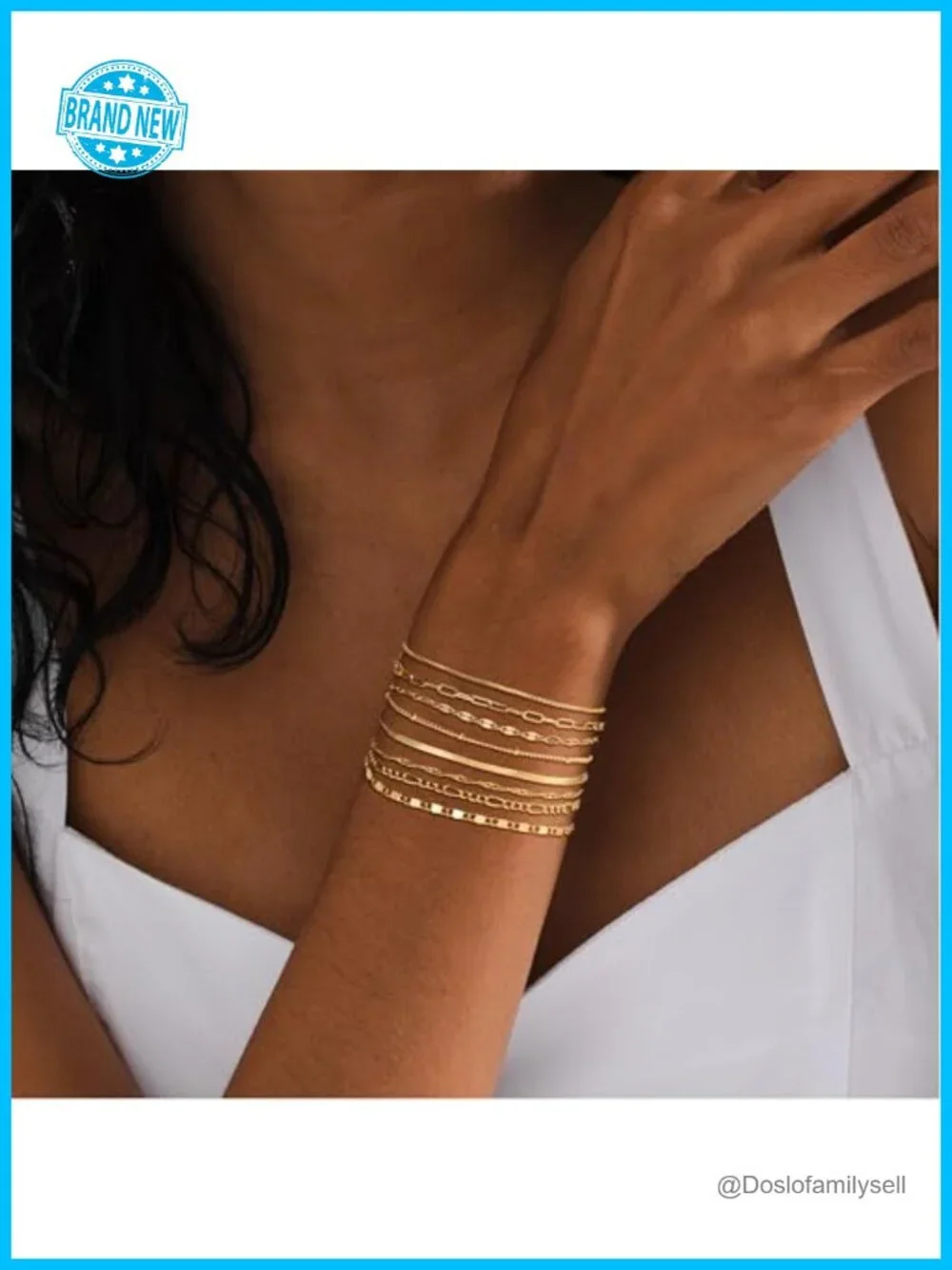 Dainty Stack 14K Gold Plated Sterling Silver Chain Bracelets Set Adjustable